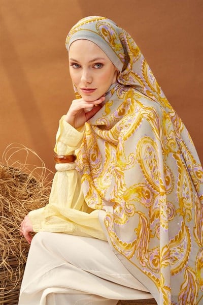 Riva Şal Tencel Paisley Gri