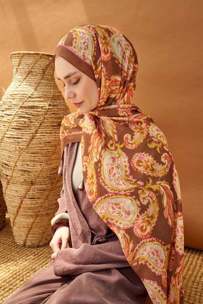 Riva Şal Tencel Paisley Kahverengi
