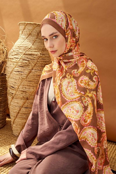 Riva Şal Tencel Paisley Kahverengi
