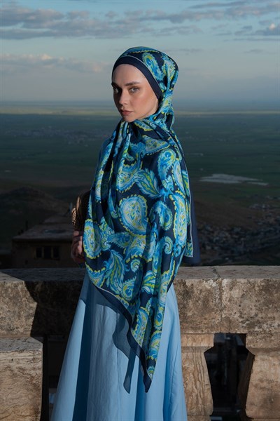 Riva Şal Tencel Paisley Lacivert