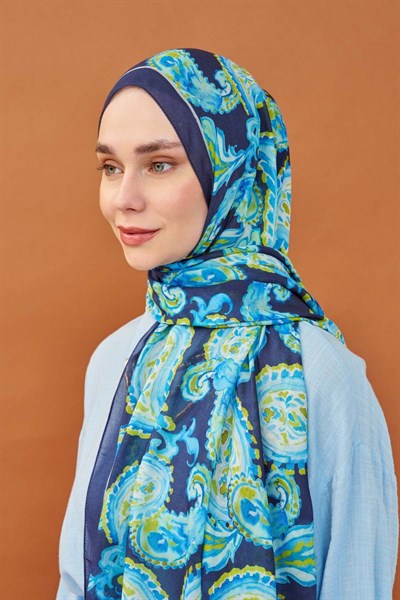 Riva Şal Tencel Paisley Lacivert