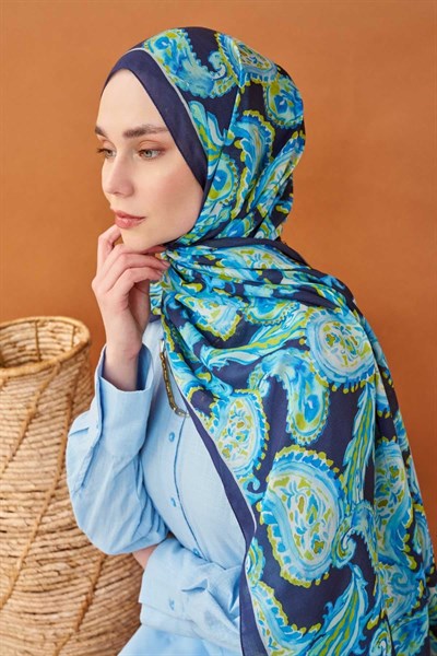 Riva Şal Tencel Paisley Lacivert