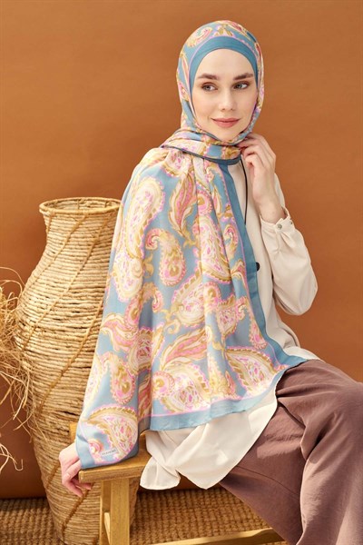 Riva Şal Tencel Paisley Mavi