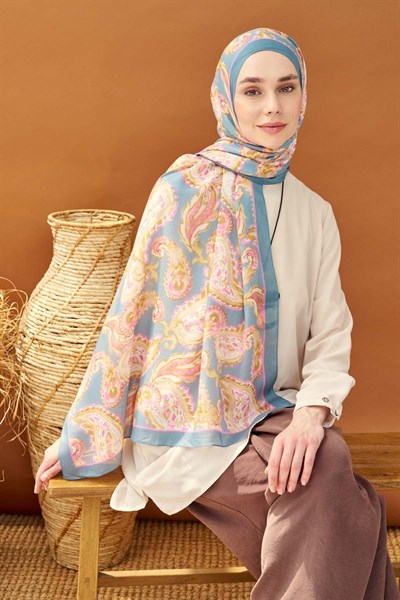 Riva Şal Tencel Paisley Mavi