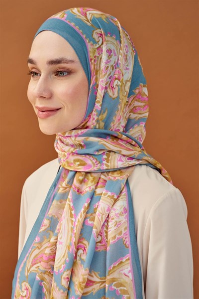 Riva Şal Tencel Paisley Mavi