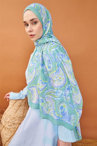 Riva Şal Tencel Paisley Mint Yeşili