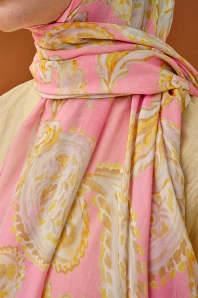 Riva Şal Tencel Paisley Tozpembe