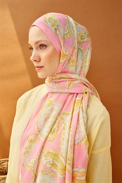 Riva Şal Tencel Paisley Tozpembe