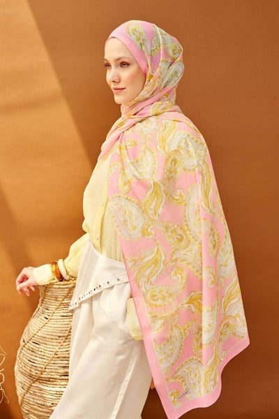 Riva Şal Tencel Paisley Tozpembe