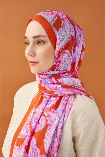 Riva Şal Tencel Paisley Turuncu