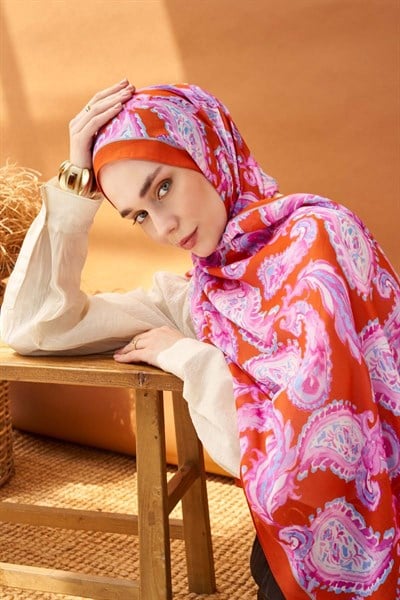 Riva Şal Tencel Paisley Turuncu