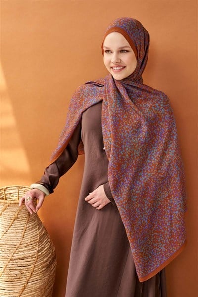 Riva Şal Tencel Secret Garden Koyu Turuncu