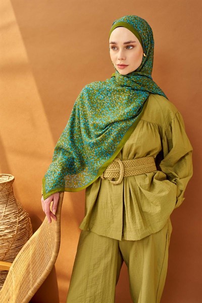 Riva Şal Tencel Secret Garden Yağ Yeşili