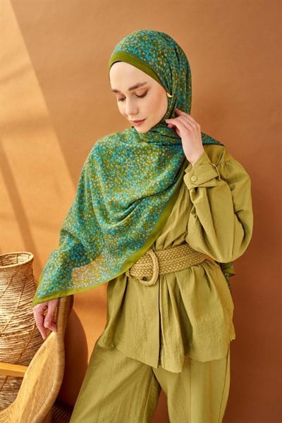 Riva Şal Tencel Secret Garden Yağ Yeşili