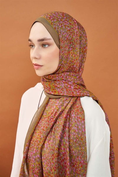 Riva Şal Tencel Secret Garden Yeşil Kahve