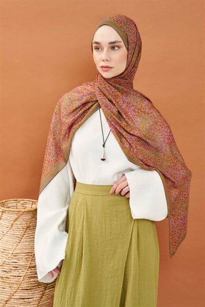 Riva Şal Tencel Secret Garden Yeşil Kahve