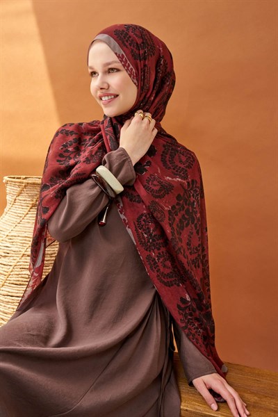 Riva Şal Tencel Spring Blossoms Bordo