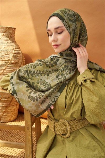 Riva Şal Tencel Spring Blossoms Haki