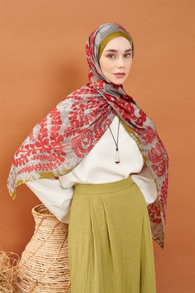 Riva Şal Tencel Spring Blossoms Kırmızı