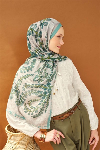 Riva Şal Tencel Spring Blossoms Koyu Gri