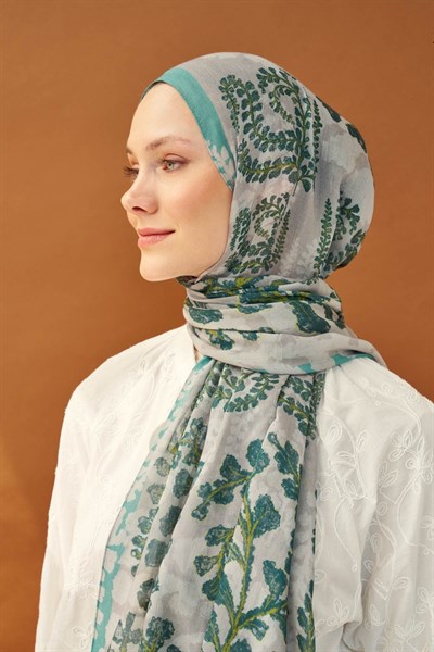 Riva Şal Tencel Spring Blossoms Koyu Gri