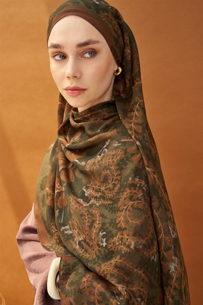 Riva Şal Tencel Spring Blossoms Koyu Yeşil