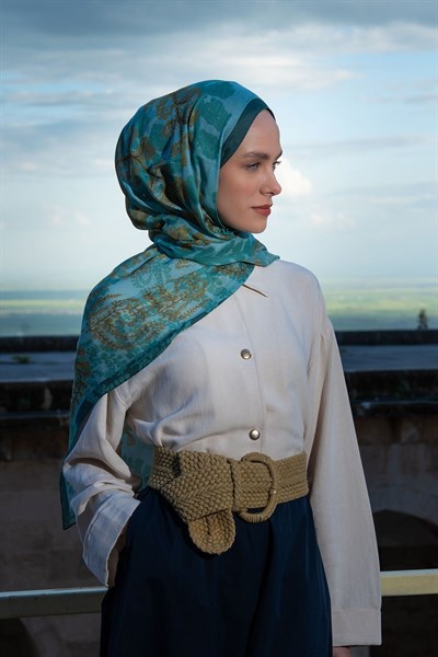 Riva Şal Tencel Spring Blossoms Mint Yeşili