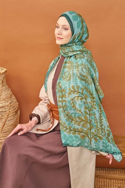 Riva Şal Tencel Spring Blossoms Mint Yeşili
