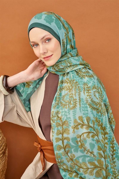 Riva Şal Tencel Spring Blossoms Mint Yeşili