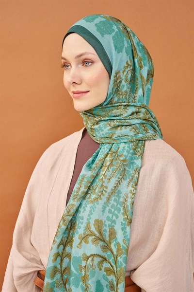 Riva Şal Tencel Spring Blossoms Mint Yeşili