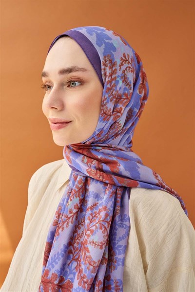 Riva Şal Tencel Spring Blossoms Mor