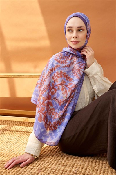 Riva Şal Tencel Spring Blossoms Mor