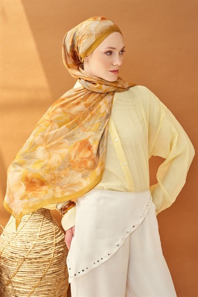 Riva Şal Tencel Wild Flower Altın Sarısı