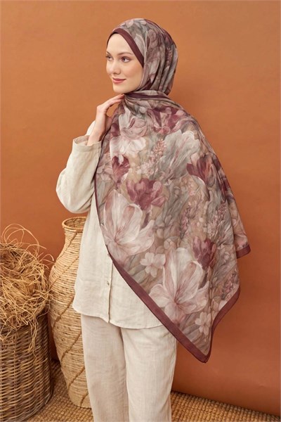 Riva Şal Tencel Wild Flower Bordo