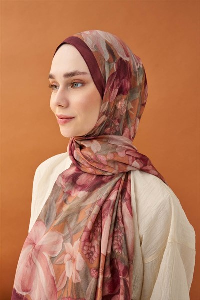 Riva Şal Tencel Wild Flower Bordo