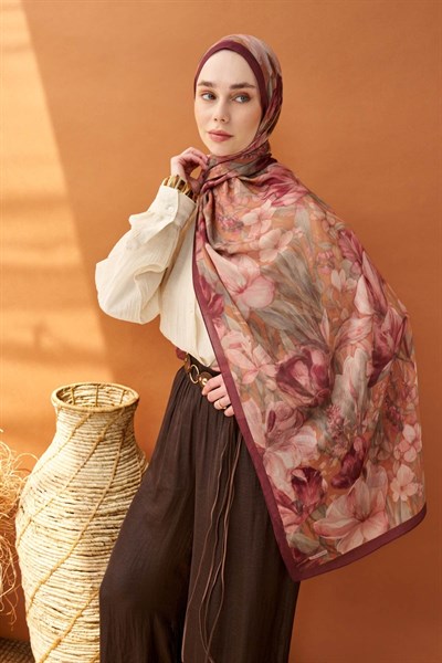 Riva Şal Tencel Wild Flower Bordo