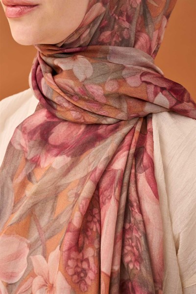 Riva Şal Tencel Wild Flower Bordo