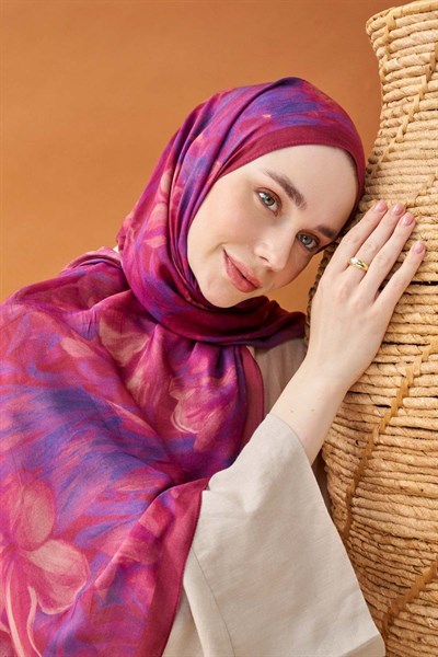 Riva Şal Tencel Wild Flower Fuşya