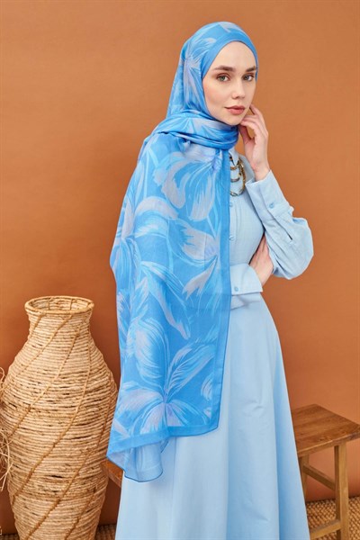 Riva Şal Tencel Wild Flower Gök Mavisi