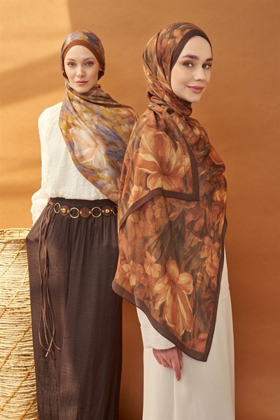 Riva Şal Tencel Wild Flower Kahverengi