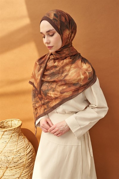 Riva Şal Tencel Wild Flower Kahverengi