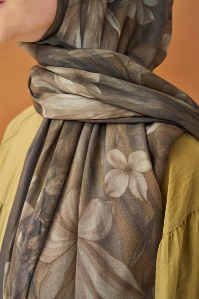 Riva Şal Tencel Wild Flower Koyu Yeşil