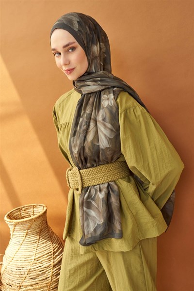 Riva Şal Tencel Wild Flower Koyu Yeşil