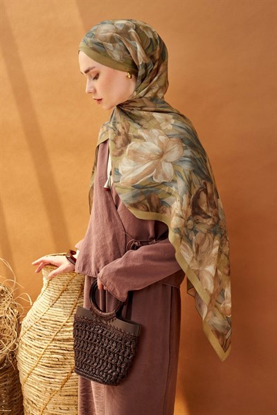 Riva Şal Tencel Wild Flower Küf Yeşili