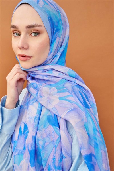 Riva Şal Tencel Wild Flower Mavi