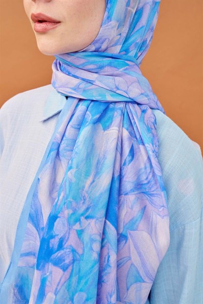 Riva Şal Tencel Wild Flower Mavi