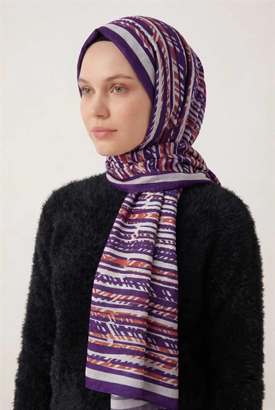 Şerit Desen Gümüş 75X195 Soft Şal