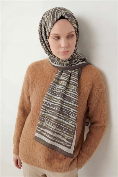 Şerit Desen Haki 75X195 Soft Şal