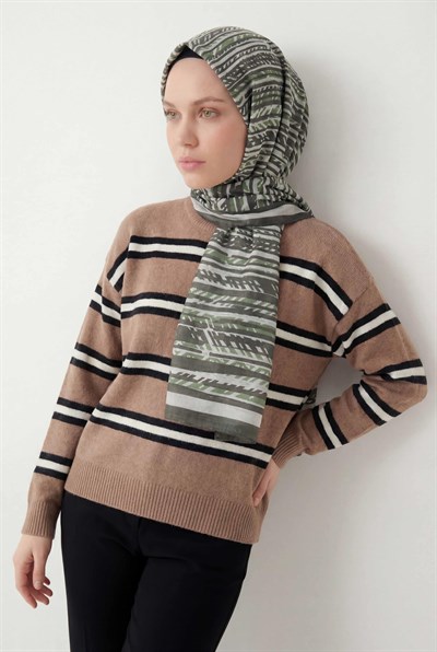Şerit Desen Koyu Yeşil 75X195 Soft Şal