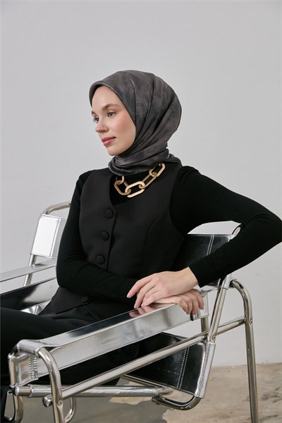 Shiny Dokulu Eşarp Antrasit Etnik Geçişli Parlak Su Tutmaz 90x90